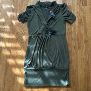 Love Delirious Elegant Olive Midi Dress with Buckle Detail Workwear Sleek Sz XL